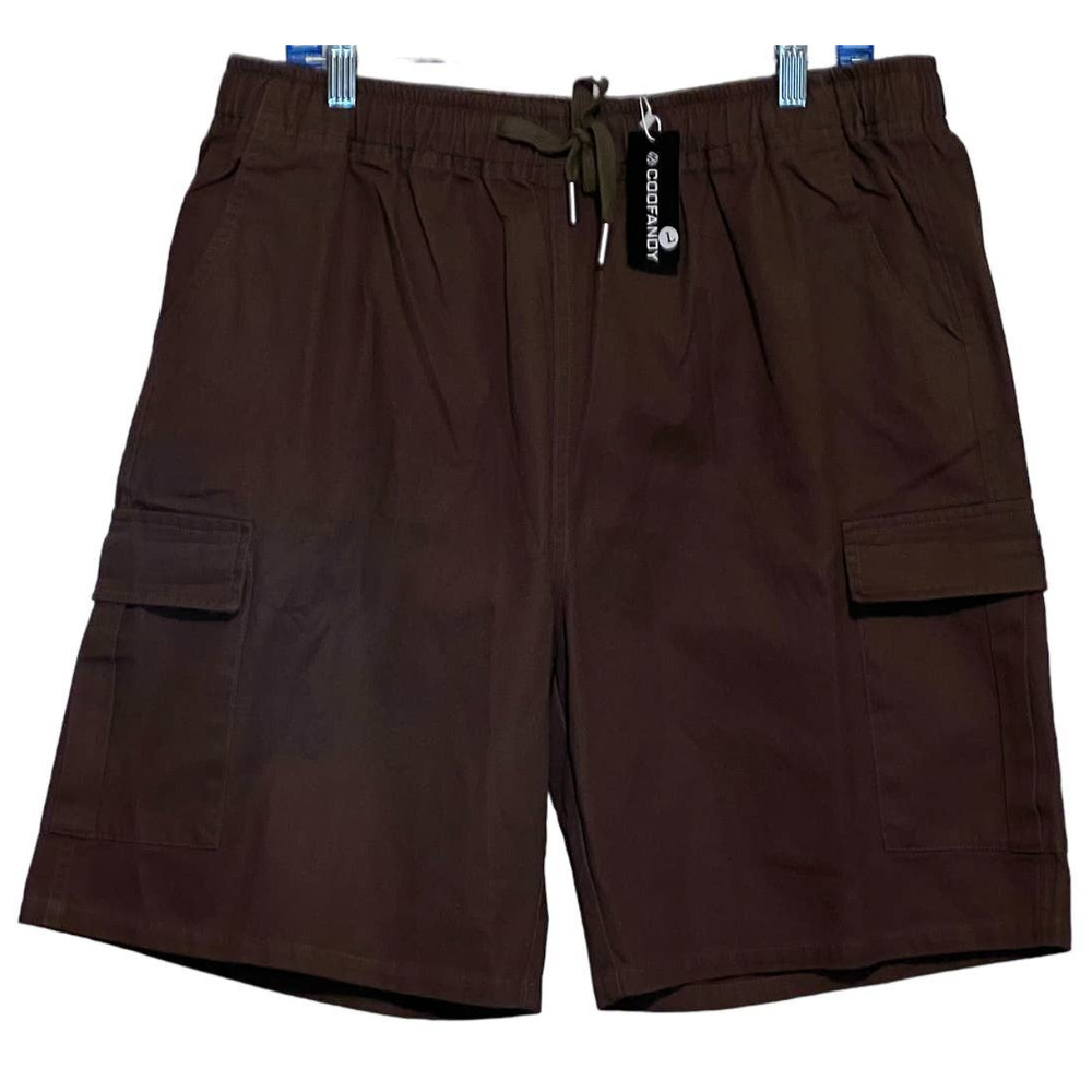 Coofandy Men's Green Cargo Shorts Elastic Tie Waist Size‎ L 8" Inseam x 17"
